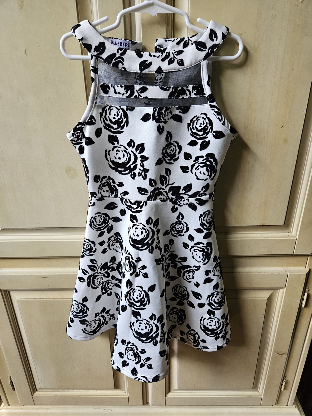 Blueberi Boulevard Black & White Floral Fit-and-Flare Dress for Girls